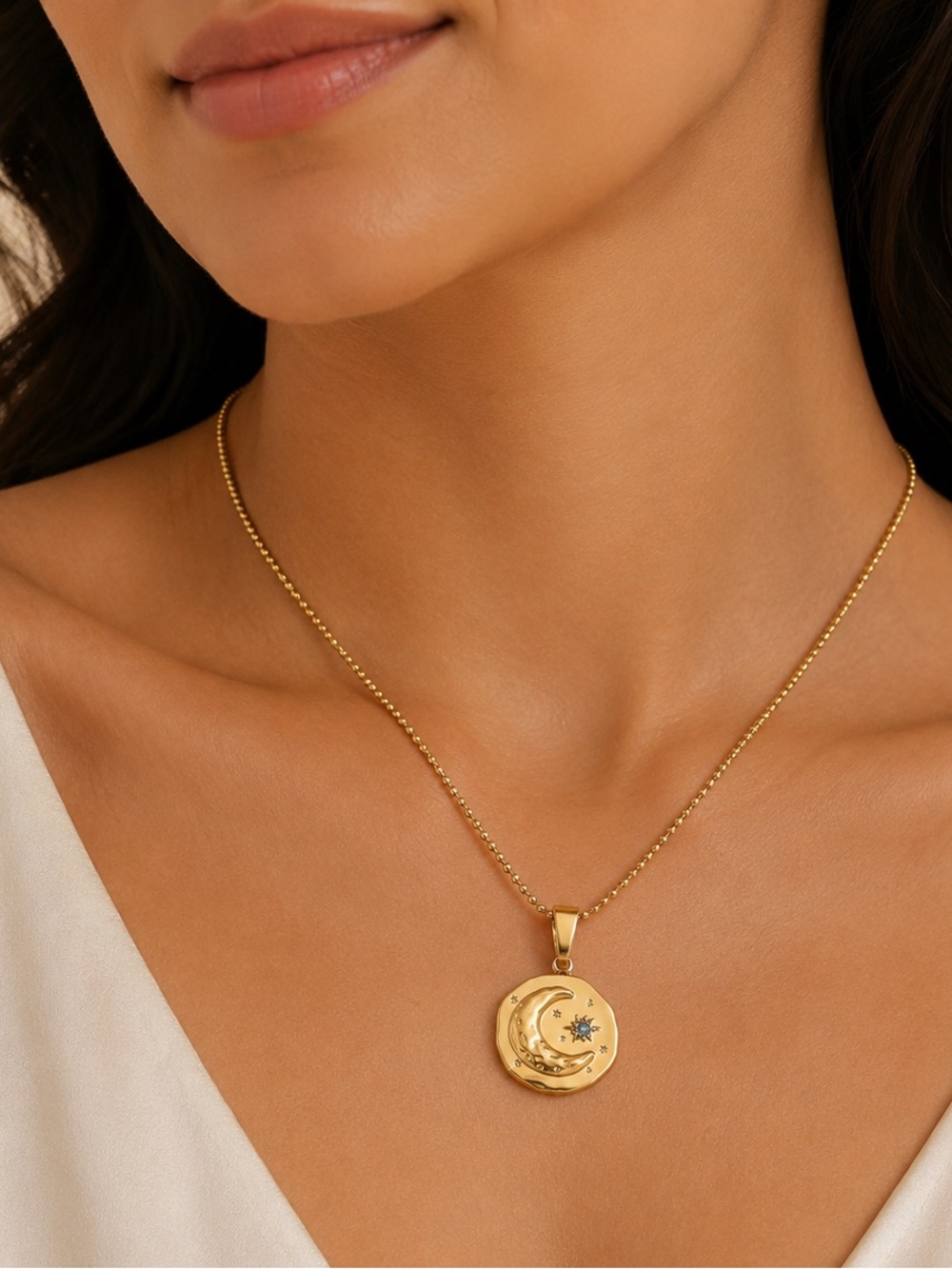 Gold Celestial Moon & Star Medallion Necklace